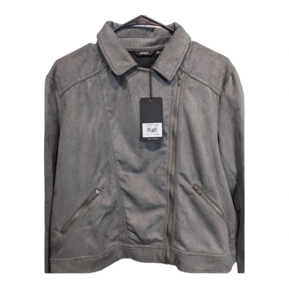 Peach Mara Moto Full Zip Vegan Suede Jacket in Moss Green NWT - Picture 7 of 7